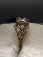 Vintage Cowen Gold Tone Blue Clear Glass Stone Ring Size 5.5-6