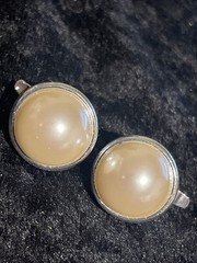 Vintage Marvella Signed Faux Pearl Silver Tone Earrings Clip On 0.6 Inch