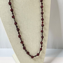 Bohemian Garnet Grape Cluster Necklace Vintage 34″ Long 90 grams