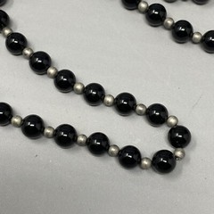 Beaded Stone Necklace Black Gemstone Endless Chakra Energy Silver Tone Spacer