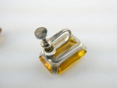 Vintage Sterling Silver Gold Yellow Faceted Glass Screw Back Earrings 7.1g .75In