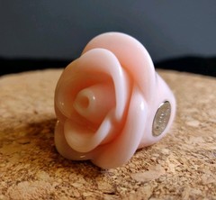 Rare Vtg Signed Elizabeth Arden “Pretty” Large Pink Rose Ring Size 8 Silver Tone