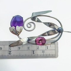 Vintage Art Nouveau MCM Art Deco Sterling Purple Amethyst Floral Spray Brooch