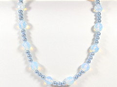 Vtg Opalite Opal Moonstone Glass Opalescent Blue Faux Pearl Bead Necklace