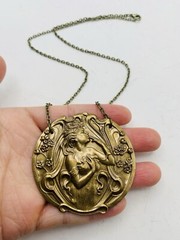 Vintage Style Art Nouveau Fairy Goddess Enchanted Forest Medallion Necklace 18in