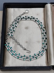 Vintage Necklace Green & Clear Rhinestone Art Deco Style 16.5” Choker