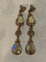 Vintage Kirks Folly Gold Tone Rhinestone & AB Dangle Drop Earrings