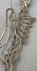Hand Made EUROPEAN Filigree Brooch 4 in. Silver Lotus Floral