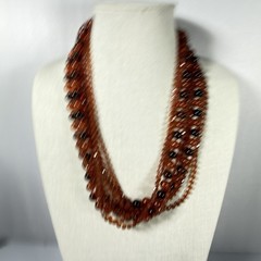 Vintage Necklace Multi Strand Beaded Long Flapper Lucite Root Beer/Cognac 48″