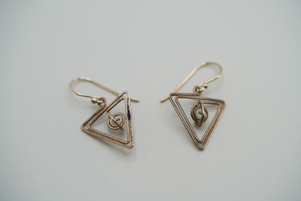 Vintage Sterling Silver 3d Handmade Dangle Earrings 3.2cm JB39