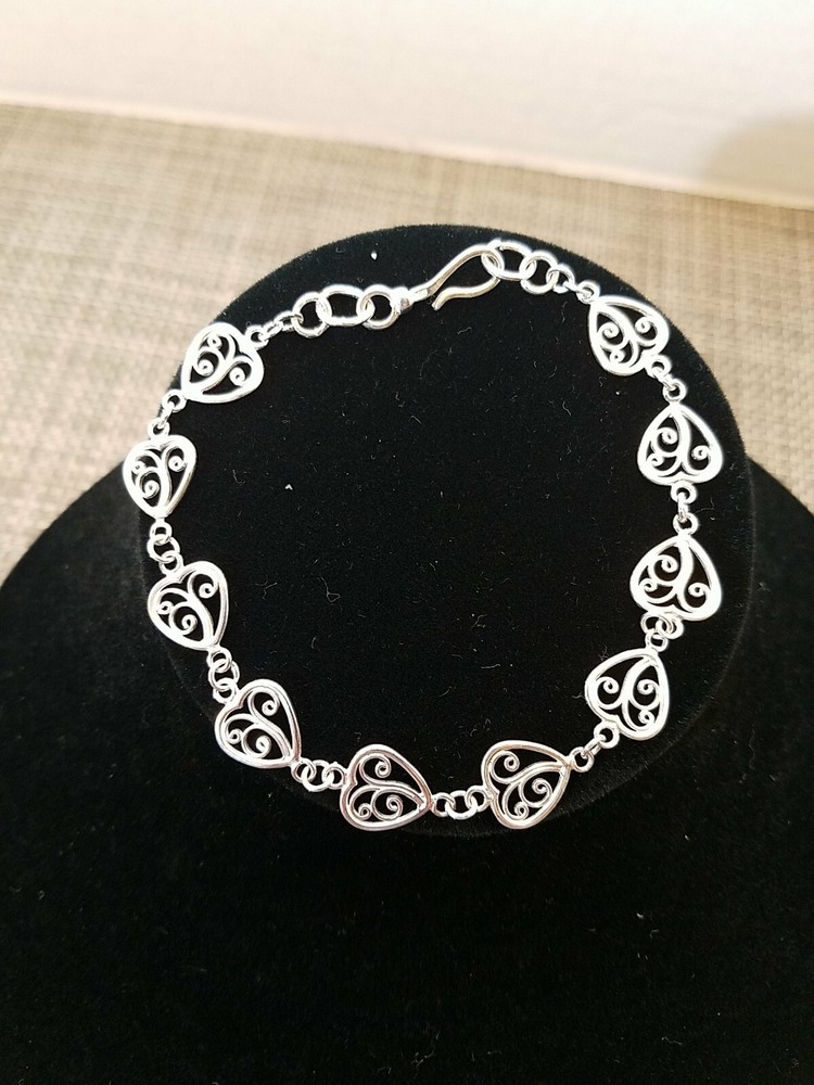 Vintage Silver Heart Filigree Bracelet 8″ approx 1 cm wide