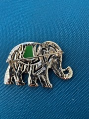 Vintage Monet Elephant Brooch Gold Tone Pave Rhinestones Jade Green Signed