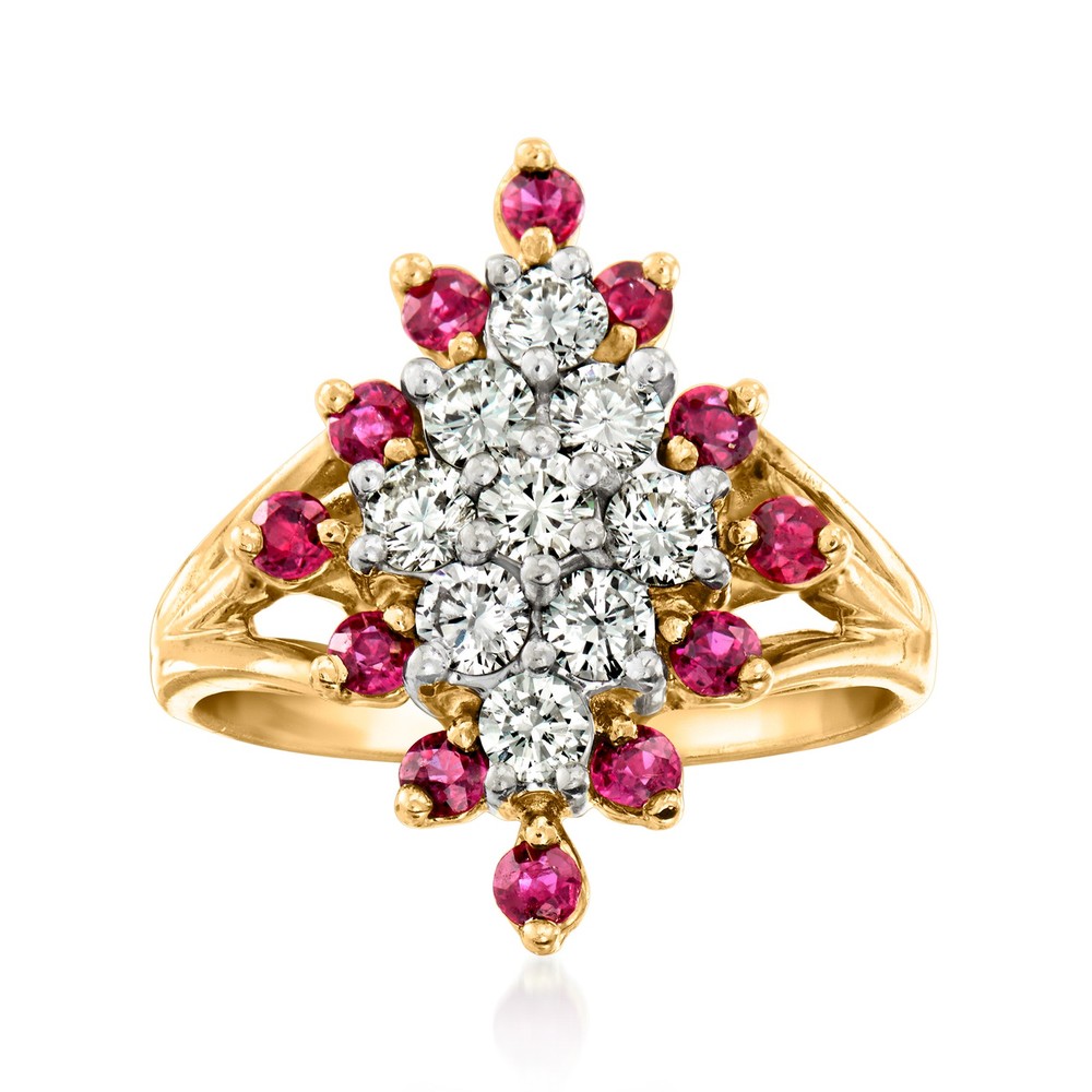 Vint Diamond & Ruby Cluster Rng in 14k Gold Size 6.5