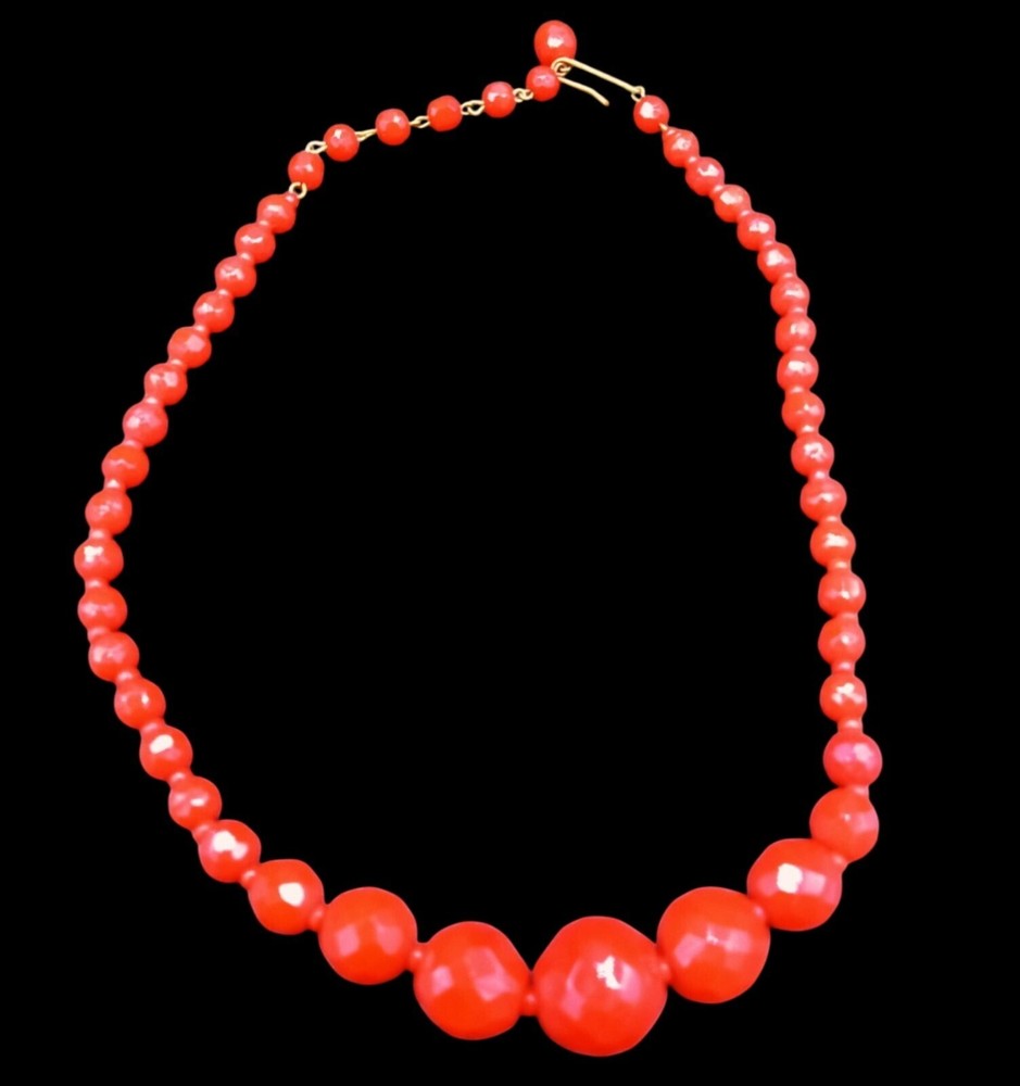 Red Lucite Necklace Faceted Beads Vintage West Germany Adjust 15.5 In Jewelry