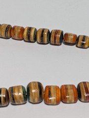 Vintage Multicolor Wood Bead Handmade Necklace. Silver Tone End Caps. 21″ BOHO