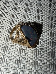 Modernist Free Form Colorful Opal & 14K 9g Gold Ring Size 7.25
