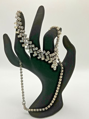 Vintage Unsigned Clear Rhinestone Statement Necklace Baguette & Round Crystal