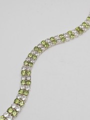 Sterling Silver Peridot & White Spinel Double Strand Tennis Bracelet 8.25″