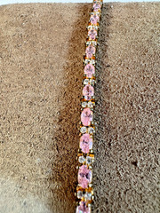 Vintage Sterling Silver Pink and Clear Stone gold wash tennis bracelet, size 7
