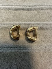 Vtg Signed Swan Swarovski Cuff Huggy Gold Tone Rhinestone Clip On Earrings