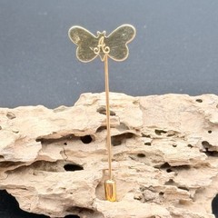 Vintage Gold Tone Butterfly Stick Pin Hat Pin Lapel Pin Monogram A Safety Cap