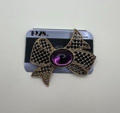 Vintage 1928 Purple Jelly Belly Gold Tone Twisted Ribbon Bow Pin Brooch New