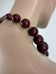 Rare Antique Cherry Red Bakelite Beads Round Graduating Necklace Jewelry 183g