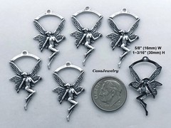 #0449 ANTIQUED STERLING SILVER PLATED PIXIE/NYMPH W/TOP HANG RING – 6 Pc Lot