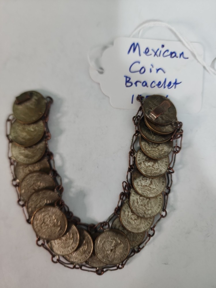 Vintage Mexican Coin Link Bracelet Estados Unidos Mexicanos 1 Centavo 1950’s HM