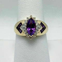 Art Deco Marquise Cut Amethyst & Lab Created Diamond Engagement 925 Silver Ring