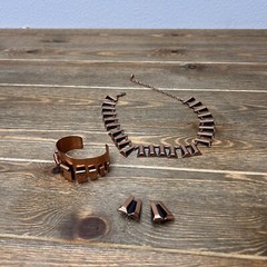 Vintage Signed Renoir RETRO Set: Peter Pan Choker, Bracelet, & Earrings