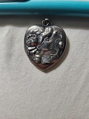 ​Antique Art Nouveau Sterling Silver Heart Locket, Webster Co. Repousse Lady Pro