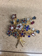 Weiss Vintage Floral Bouquet Statement Brooch Red White and Green Crystal Rhines