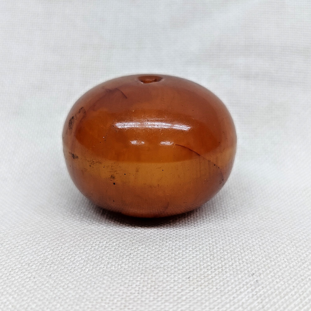 Antique Butterscotch Amber Swirl Bakelite Bead Single 37 Grams 40mm Prayer ???