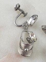 Espo Vintage Sterling Silver Flex 9mm Rhinestone Screw On Earrings 4.7 Grams