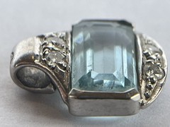 Vintage Art Deco White Gold Aquamarine and Diamond Pendant