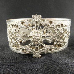 Vintage Silver Plate Filigree Hinged Bangle Bracelet 1930’s Anna Donnally