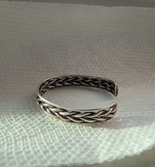 Vintage Silver-Toned Braided Metal Cuff Bracelet 5.5” Adjustable Bangle Style