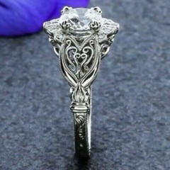 Antique Art Deco Round Lab-Created Diamond Filigree Wedding Ring In 925 Silver