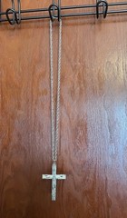 Brutalist Cross Necklace Large Rustic Pendant Wood Look Silver Tone Christian