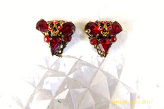 RARE ANTIQUE ART DECO CZECH RED CRYSTAL FILIGREE NECKLACE EARRINGS SET