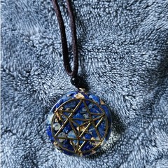 Orgonite Resin Pendant Lapis Lazuli Star Sacred Geometry Necklace Gold Flake