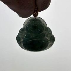 Hi-grade Natural Green Jade Jadeite Pendant ‘Buddha Happy’, 25x24mm, w/Necklace