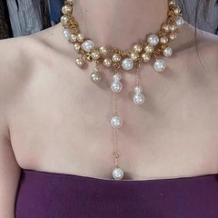 Vintage court style Baroque pearl tassel choker necklace