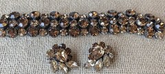 Vintage Regency Bracelet & Earring Demi Pasture Amber Brown Rhinestone Signed