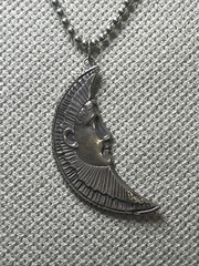 53. Vintage Sterling 925 Crescent Repousse Pendant Ball chain Necklac 14.5g, 22″