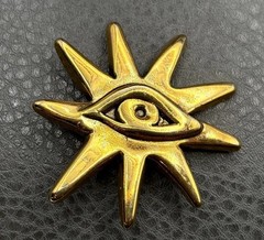 Scooter Paris Vintage Gold Tone Sun Evil Eye Brooch Pin 1980s Celestial Mystical