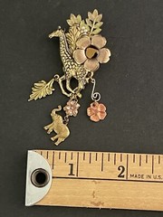 Vtg. Brooch 3-tone Brass Copper Tri Color 3” Giraffe Elephant Pin Boho Career