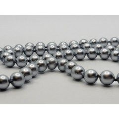 Vintage Glass Faux Pearl Necklace Pewter Silvery Gray Beads Hand Knotted 20.5″