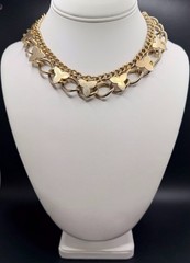 Vintage Gold Tone Chunky Chain Choker Necklace Abstract Flower Accents 16.5” Adj